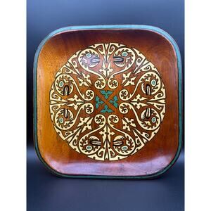 Vintage Wooden Plate Hand Painted Panama Indian Folk Art Fish God Tray 13.5”